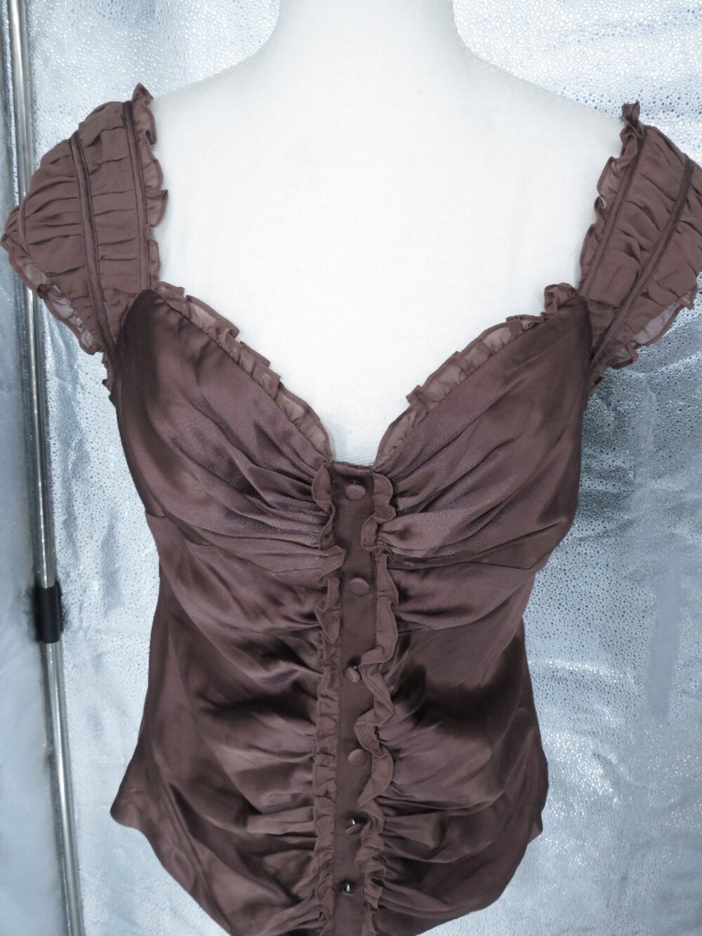 vintage y2k brown silk blouse size L NWT new with tags Arden B ruched milkmaid